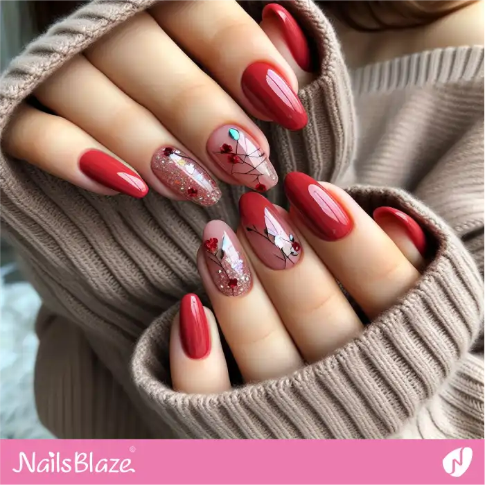 Cherry Red Nails with Decorations | Spring Nails - NB3956